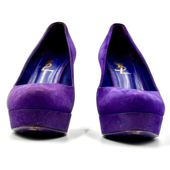 YSL Violet Suede Platform Pumps SZ 37 - Picture 7 of 16